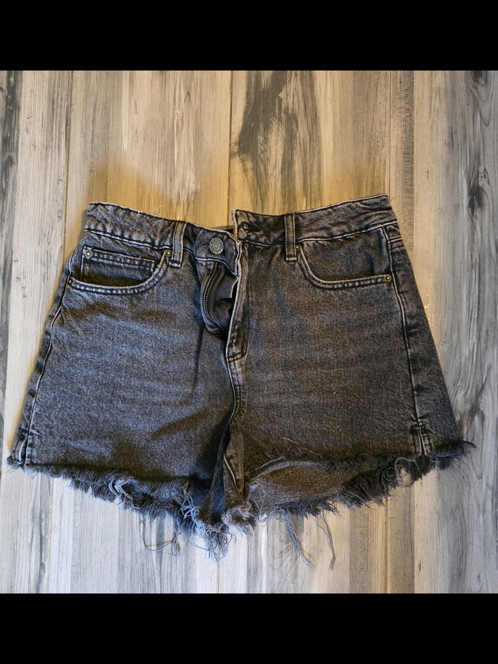 Garage Washed Black Frayed Hem Denim Shorts